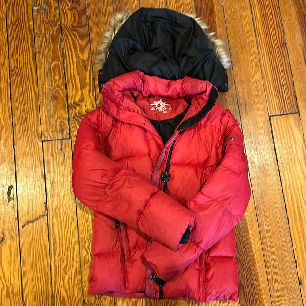 LL Bean red down jacket, size medium